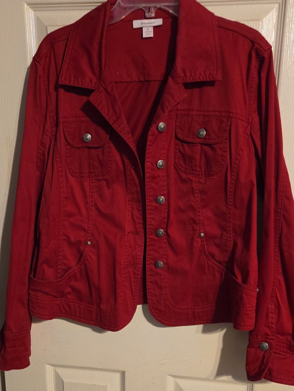 Dressbarn Red Button-Front Utility Jacket